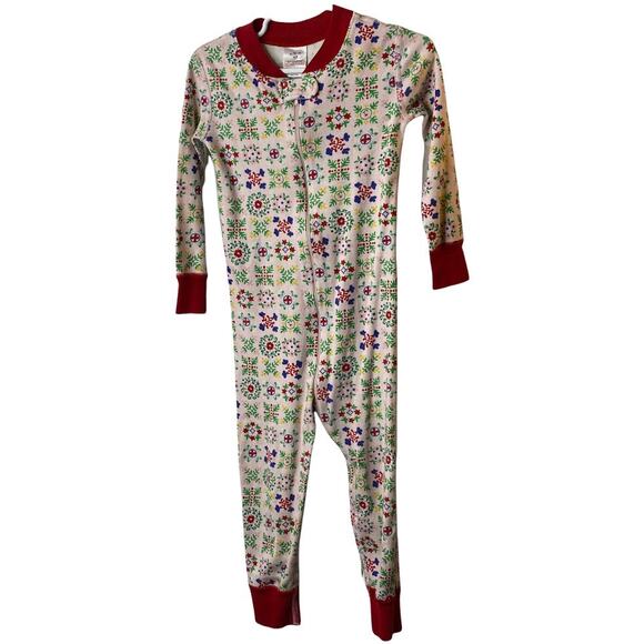 Hanna Andersson Pink & Red Floral Print Full Zip One Piece Pajama  US 3 NEW - Picture 1 of 13